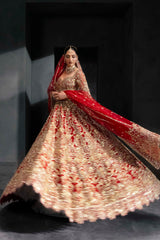 Pakistani Deep Red Embroidered Silk Bridal Lehenga (3-Piece) - Image 10