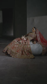 Pakistani Deep Red Embroidered Silk Bridal Lehenga (3-Piece) - Image 11