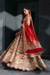 Pakistani Deep Red Embroidered Silk Bridal Lehenga (3-Piece) - Image 3