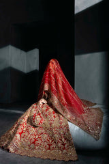 Pakistani Deep Red Embroidered Silk Bridal Lehenga (3-Piece) - Image 7
