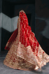 Pakistani Deep Red Embroidered Silk Bridal Lehenga (3-Piece) - Image 9