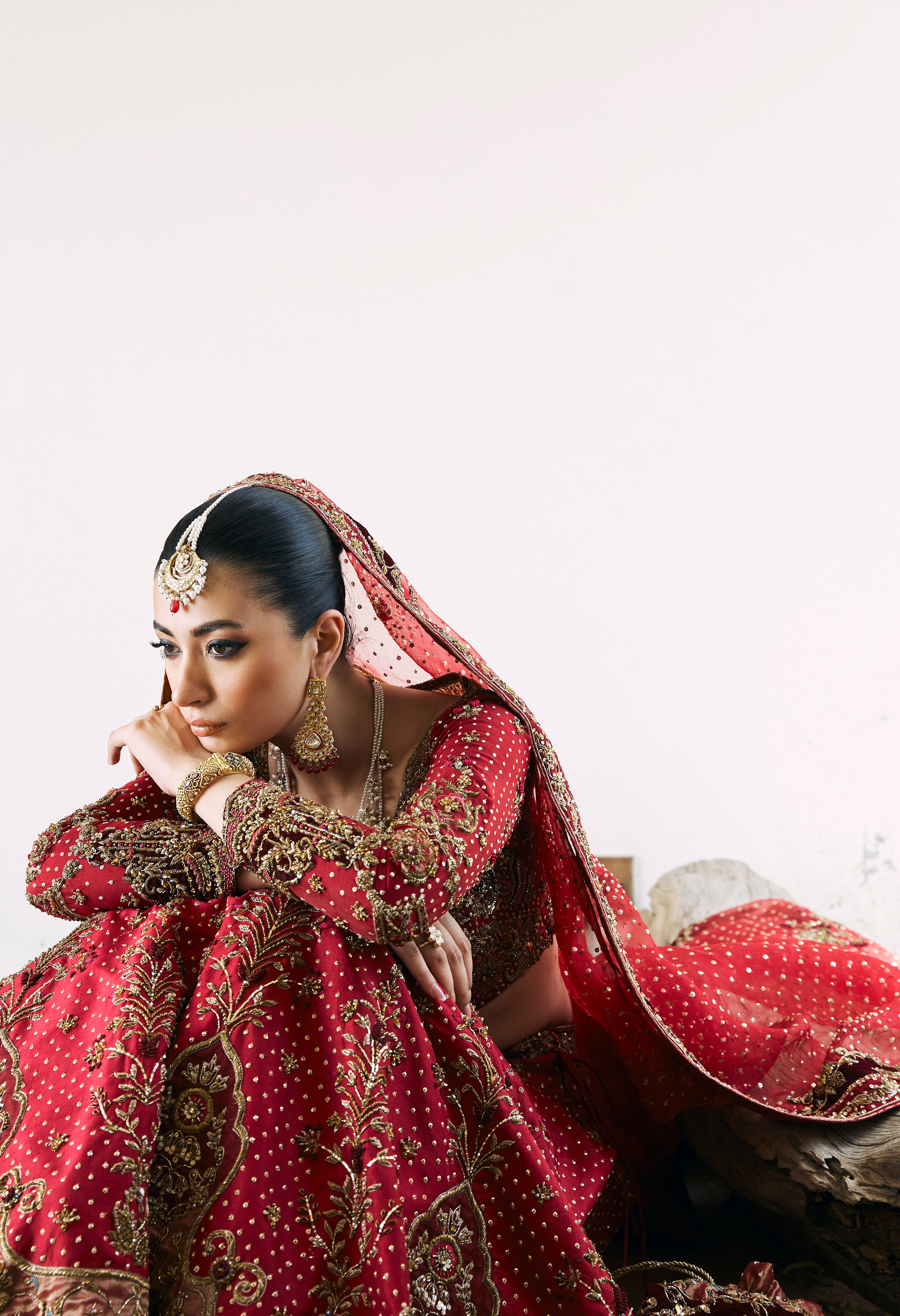 Pakistani Red Hand-Embellished Silk Farshi Lehenga Choli (3-Piece) - Image 5