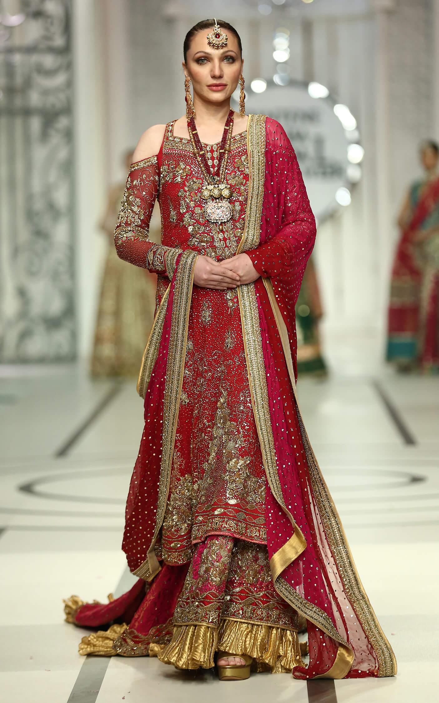 Deep Red Embroidered Silk Bridal Lehenga (3-Piece) - Image 1