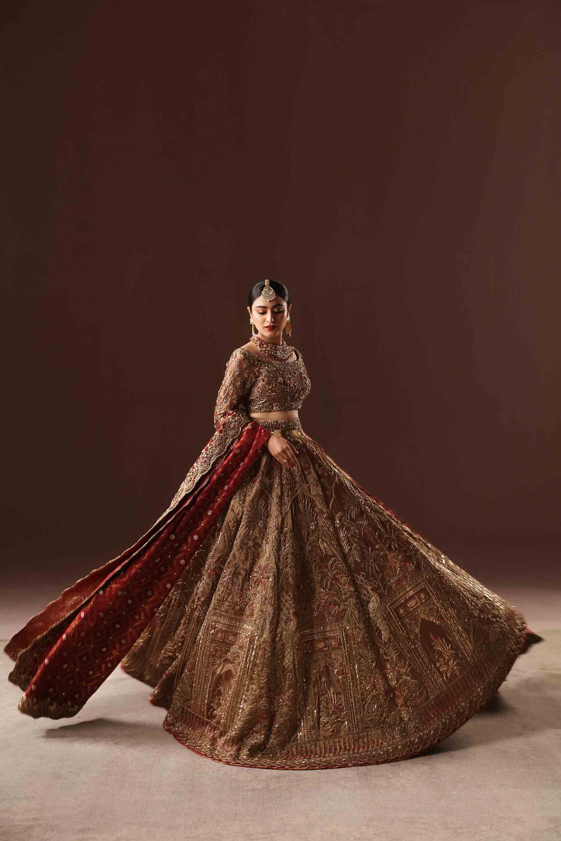 Pakistani Rust Zardozi Silk Lehnga Choli (3-Piece) - Image 6