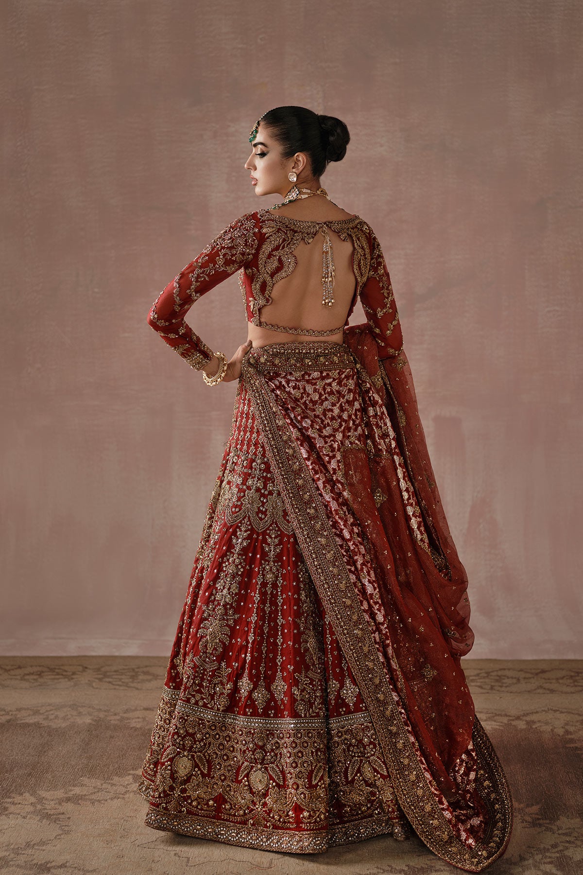 Red Zardozi Silk Lehenga Choli (3-Piece) - Image 2