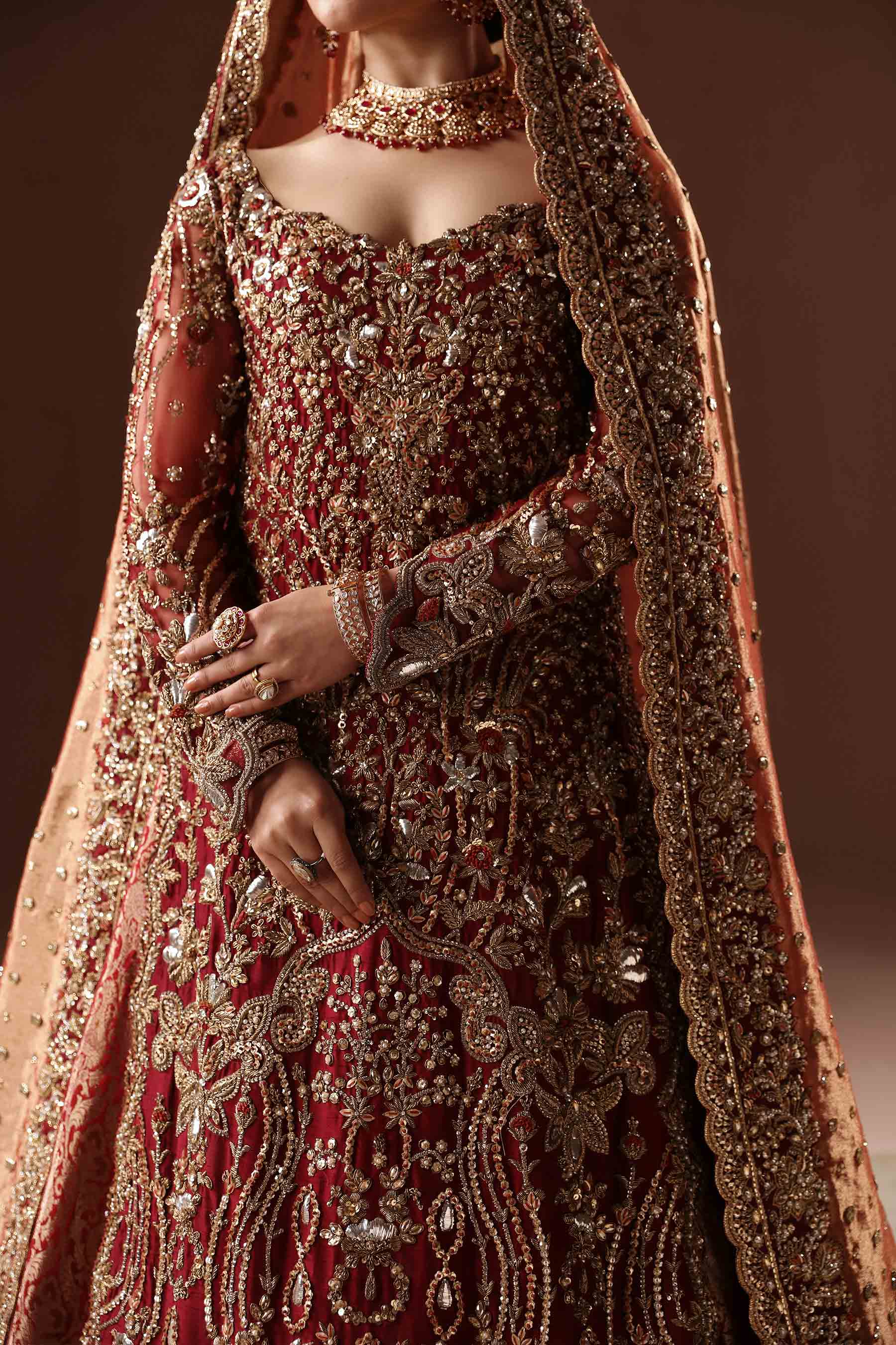Scarlet Mukesh Zardozi Silk Farshi Bridal Lehenga (3-Piece) - Image 4