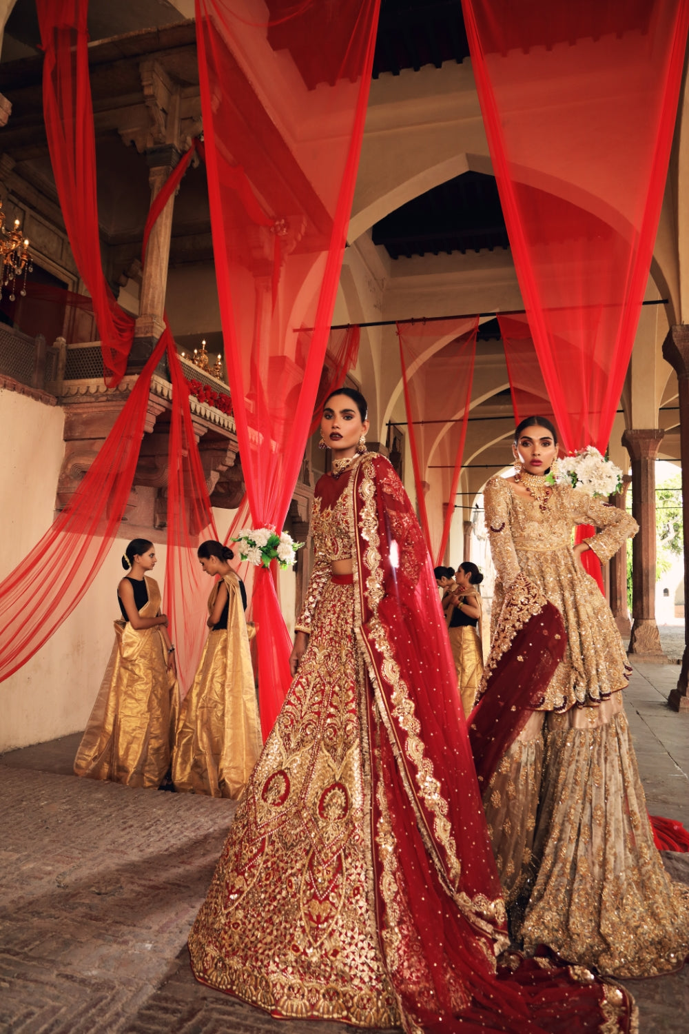 Pakistani Deep Red Zardozi Silk Bridal Lehenga (3-Piece) - Image 1