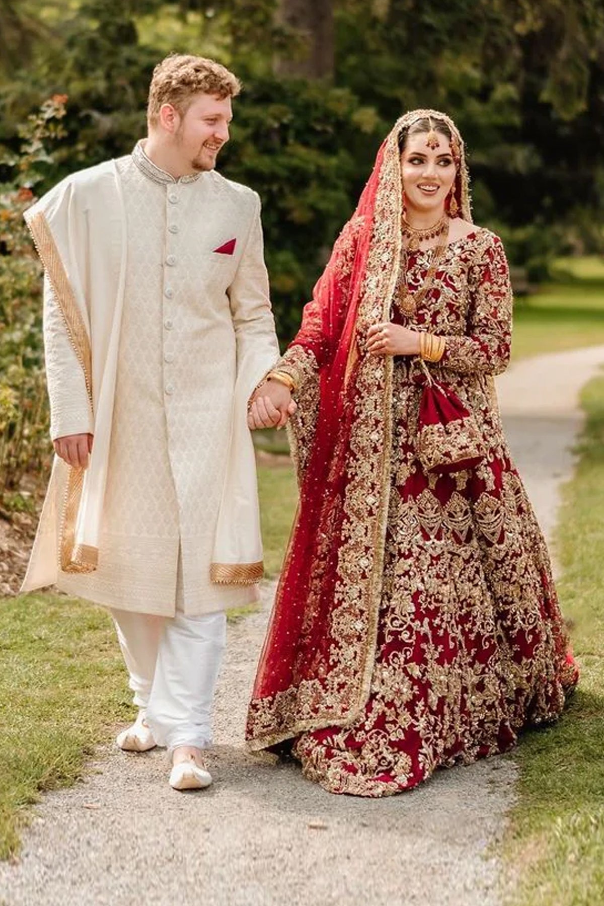 Deep Red Embroidered Silk Bridal Lehenga (3-Piece) - Image 1