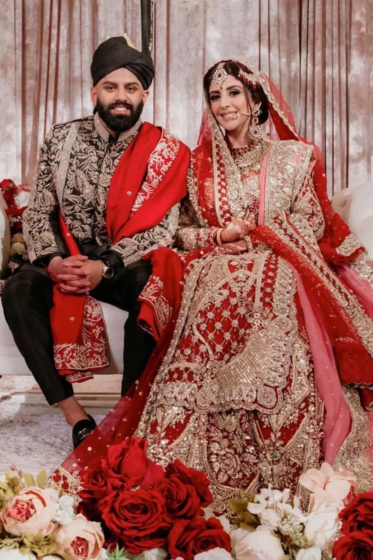 Crimson Red Zardozi Silk Bridal Lehenga (3-Piece) - Image 1