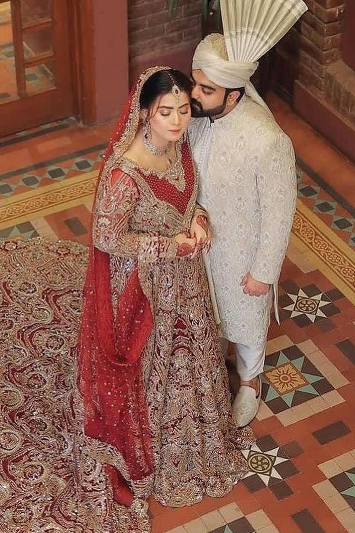 Deep Red Embellished Silk Bridal Lehenga (3-Piece) - Image 1