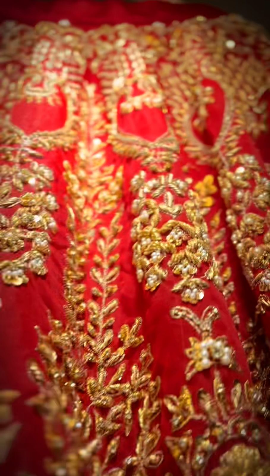 Crimson Red Embroidered Silk Bridal Lehenga (3-Piece) - Image 2