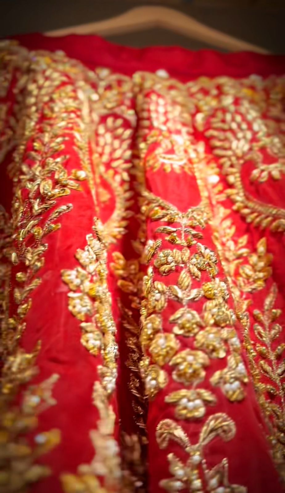 Crimson Red Embroidered Silk Bridal Lehenga (3-Piece) - Image 7