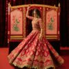 Pakistani Deep Red Zardozi Silk Bridal Choli Lehenga (3-Piece) - Image 4