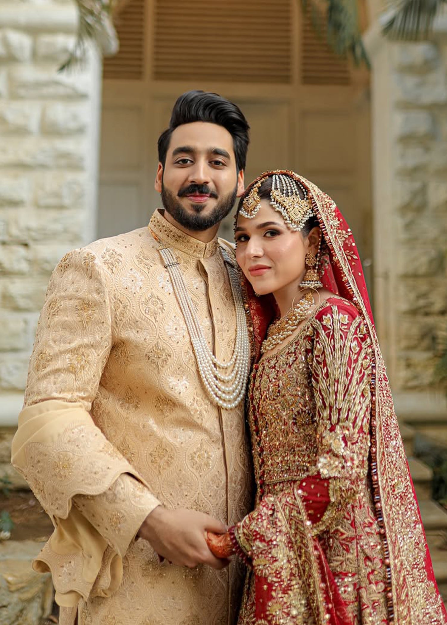 Pakistani Deep Red Zardozi Silk Bridal Lehenga (3-Piece) - Image 2