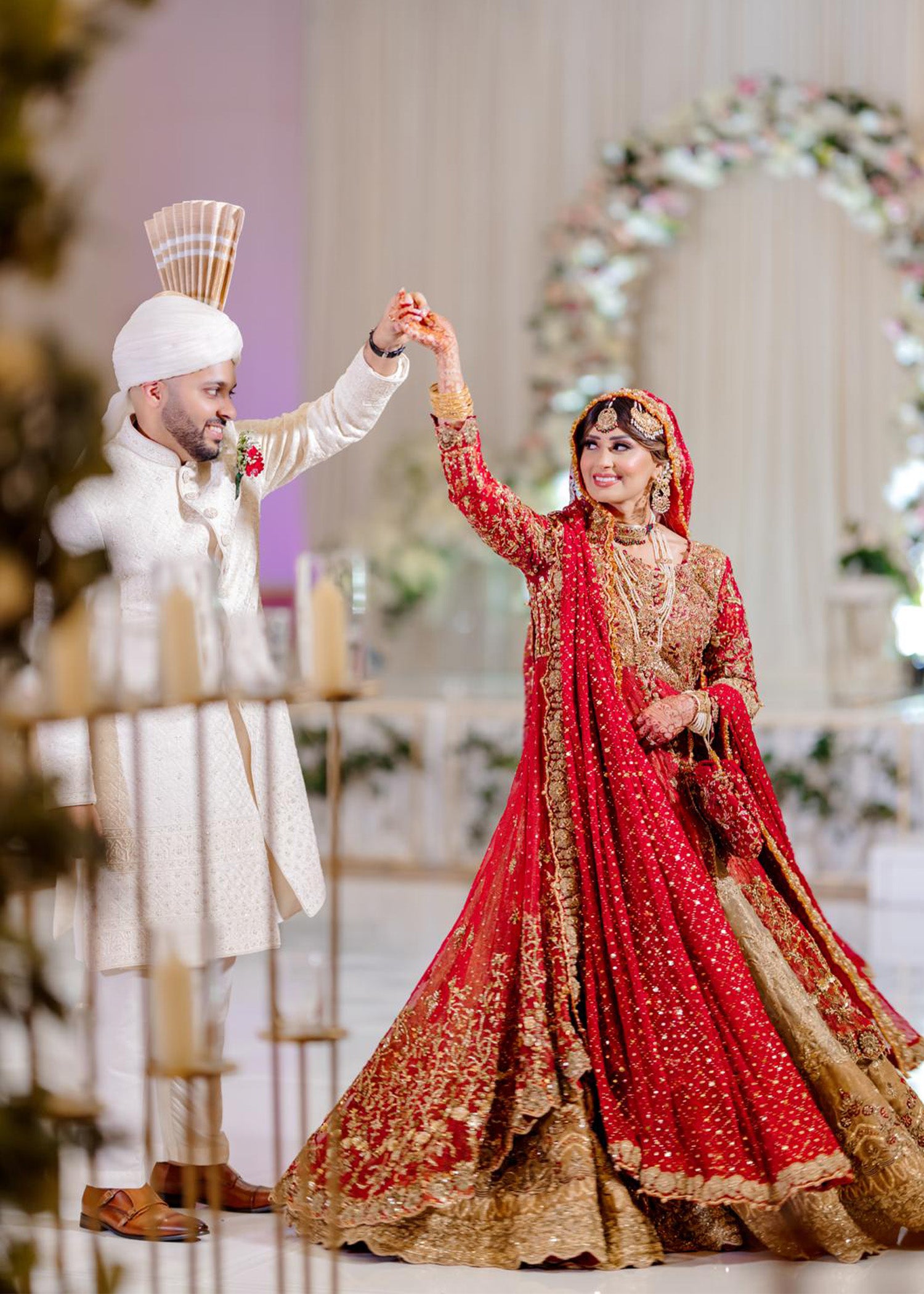 Crimson Red Zardozi Silk Bridal Lehenga (3-Piece) - Image 1