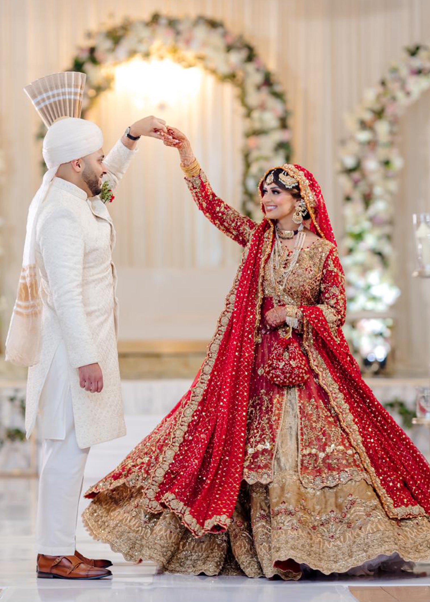 Crimson Red Zardozi Silk Bridal Lehenga (3-Piece) - Image 3