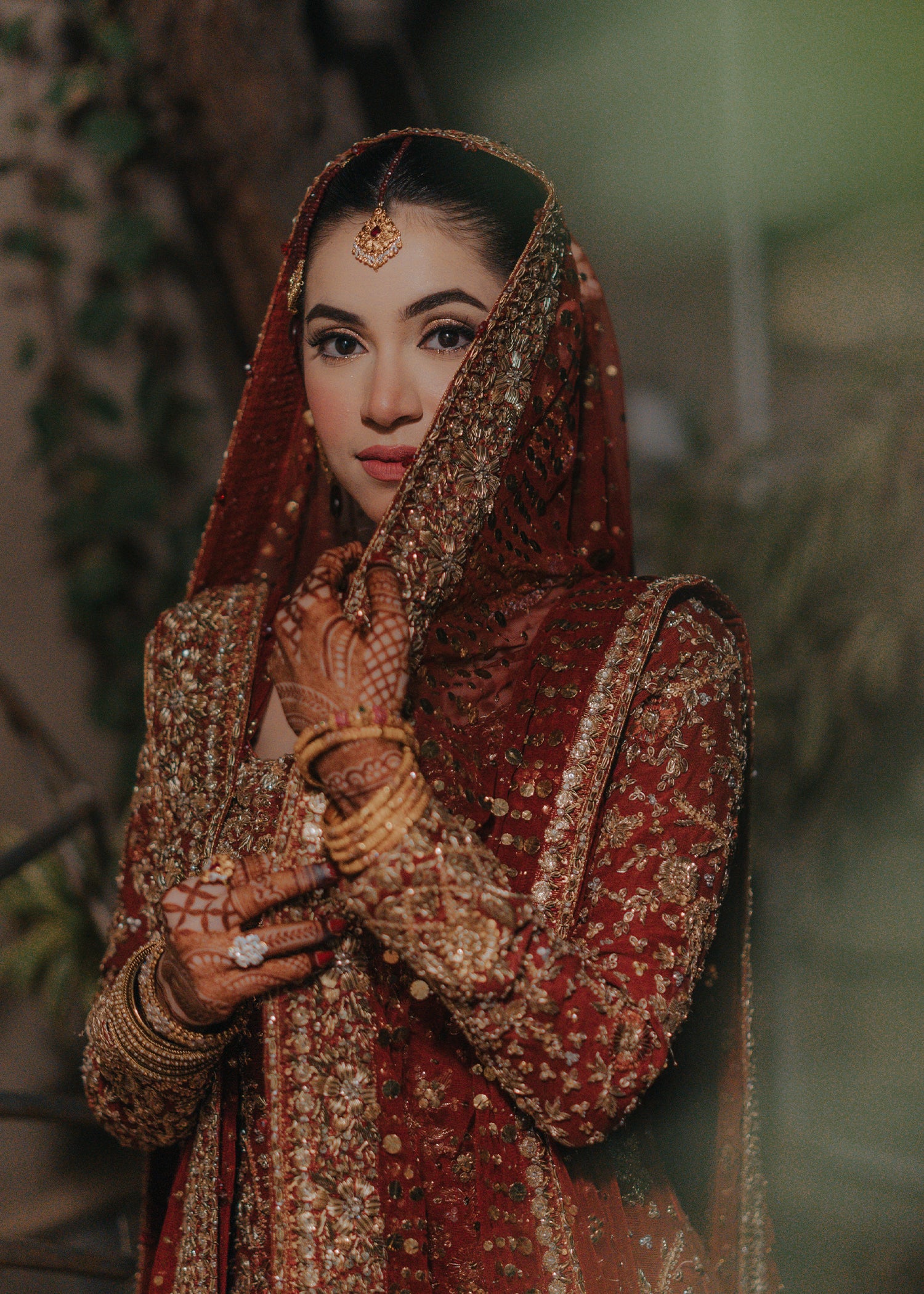 Deep Red Gold Embellished Silk Bridal Lehenga (3-Piece) - Image 10