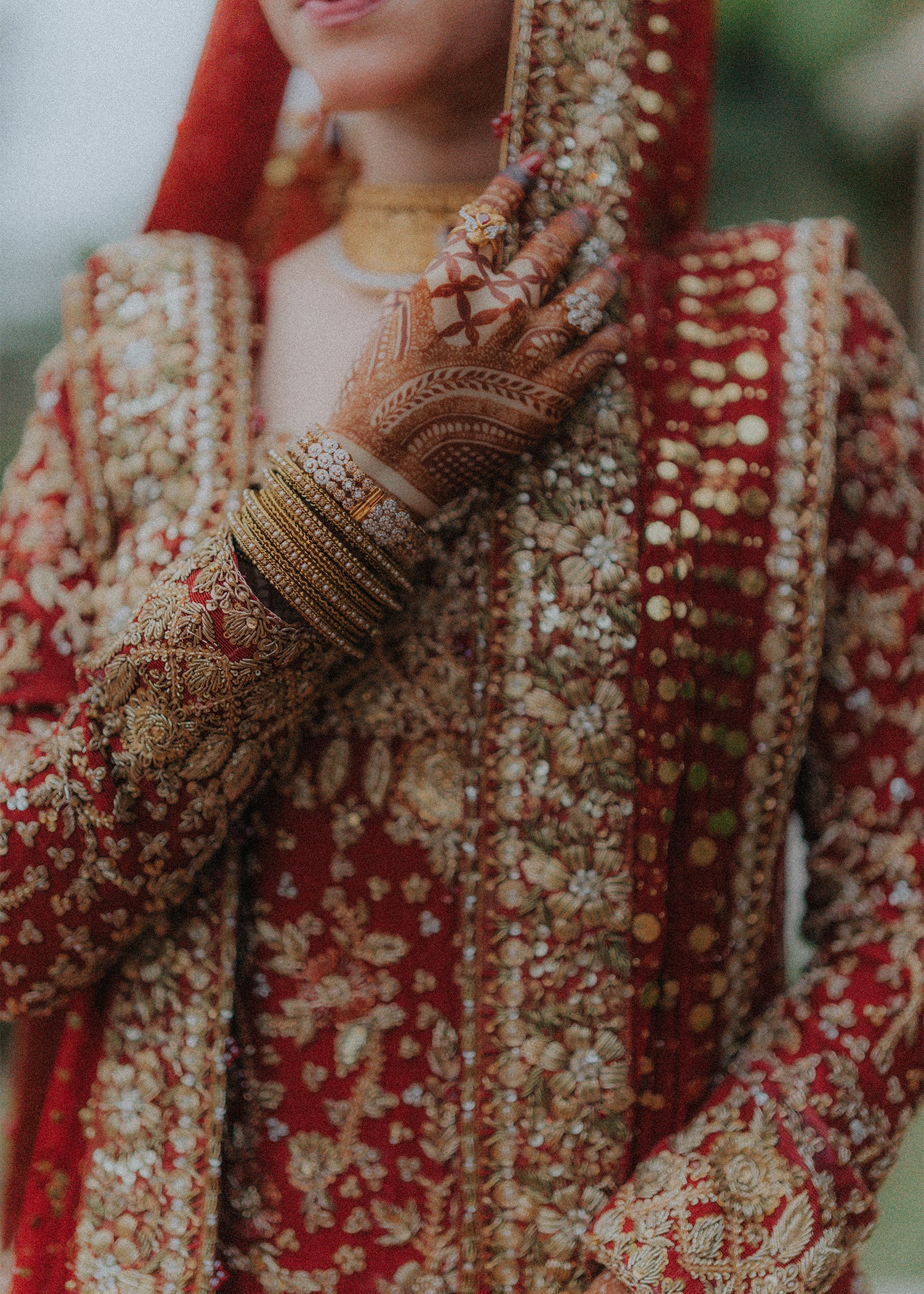 Deep Red Gold Embellished Silk Bridal Lehenga (3-Piece) - Image 12
