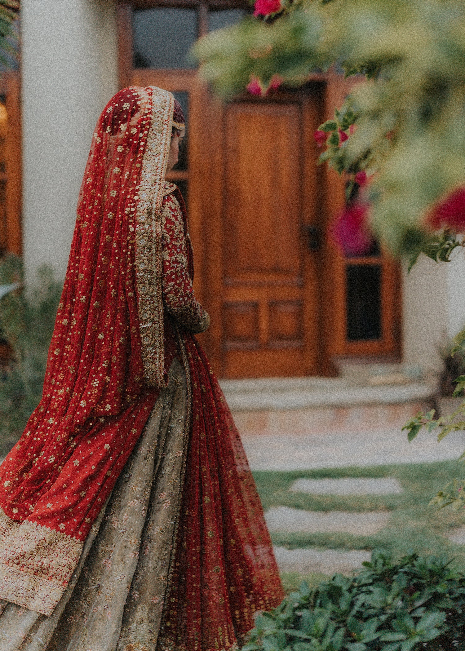 Deep Red Gold Embellished Silk Bridal Lehenga (3-Piece) - Image 13