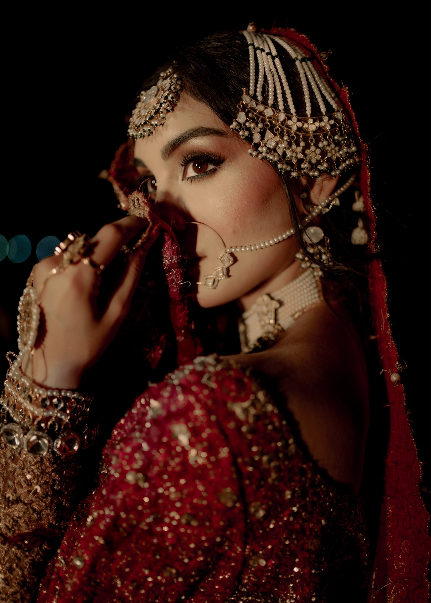 Deep Red Zardozi Silk Bridal Lehenga (3-Piece) - Image 10