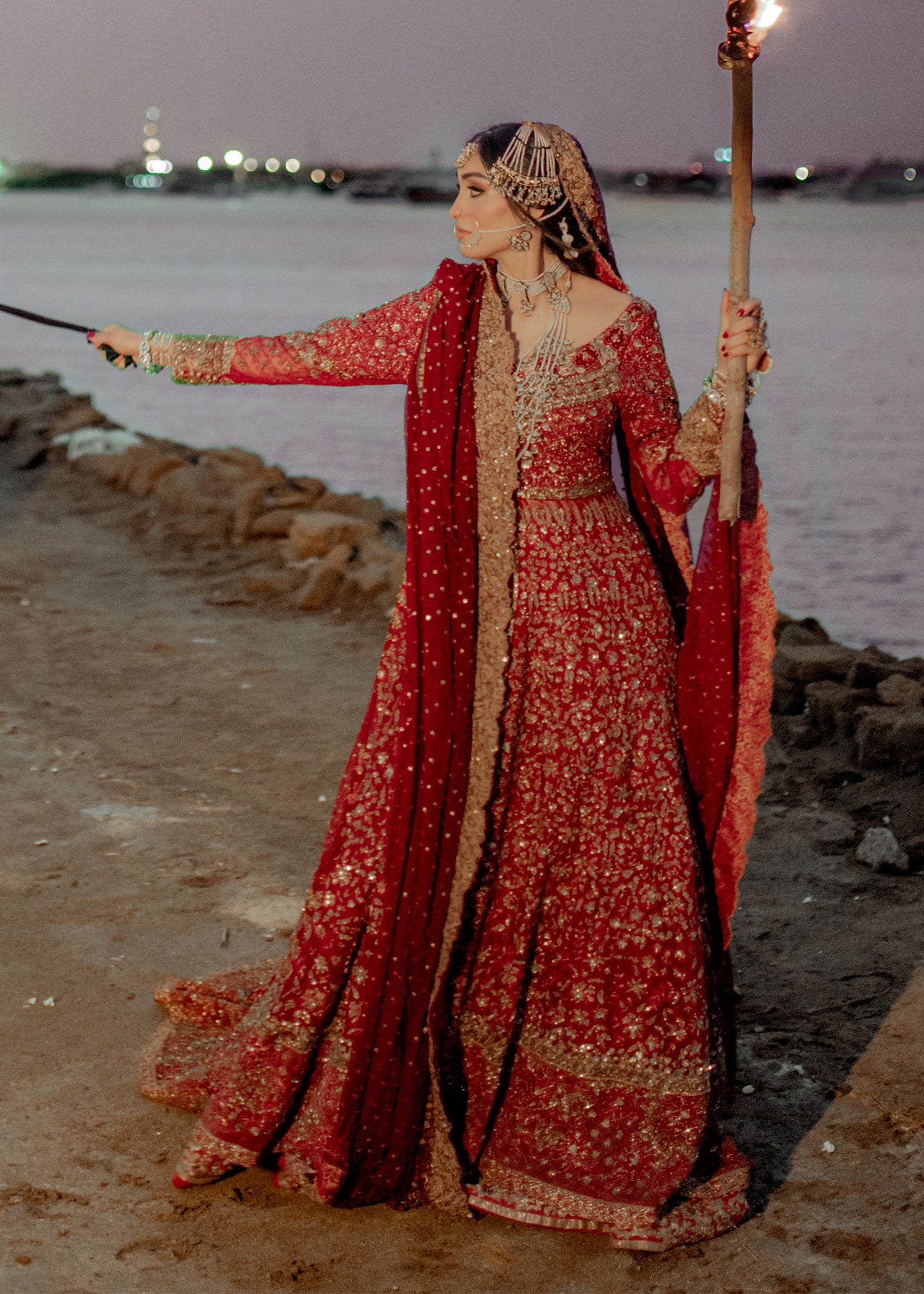 Deep Red Zardozi Silk Bridal Lehenga (3-Piece) - Image 11