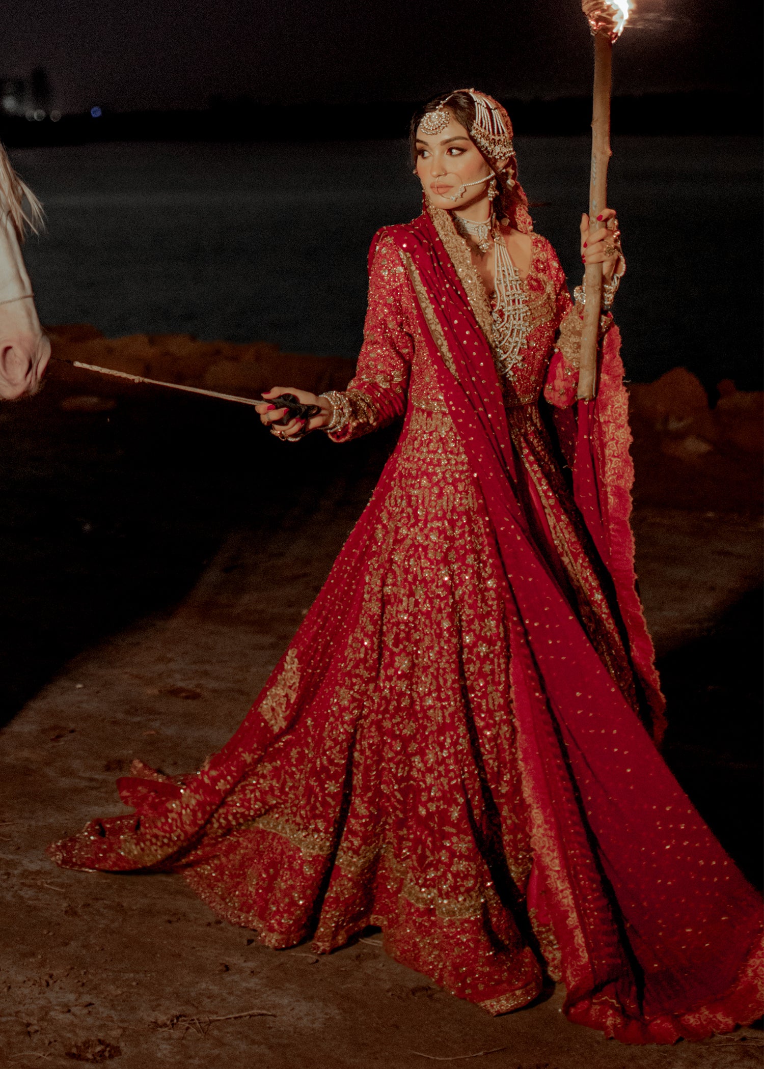 Deep Red Zardozi Silk Bridal Lehenga (3-Piece) - Image 6