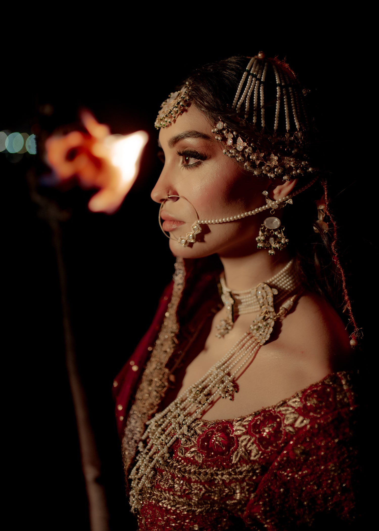 Deep Red Zardozi Silk Bridal Lehenga (3-Piece) - Image 7