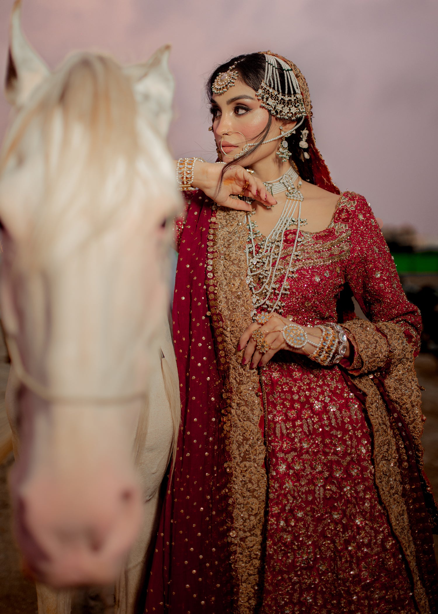 Deep Red Zardozi Silk Bridal Lehenga (3-Piece) - Image 8