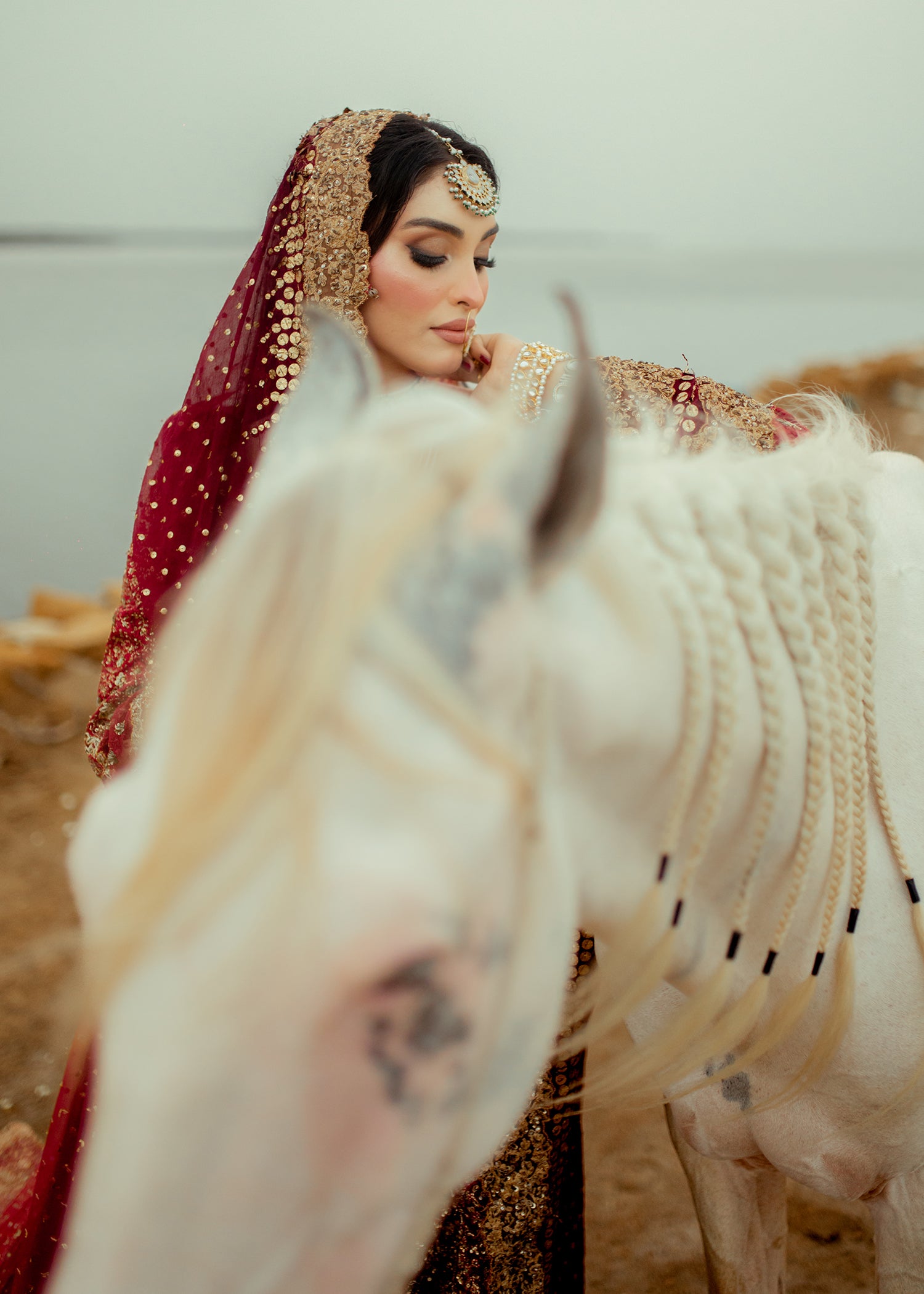 Deep Red Zardozi Silk Bridal Lehenga (3-Piece) - Image 9