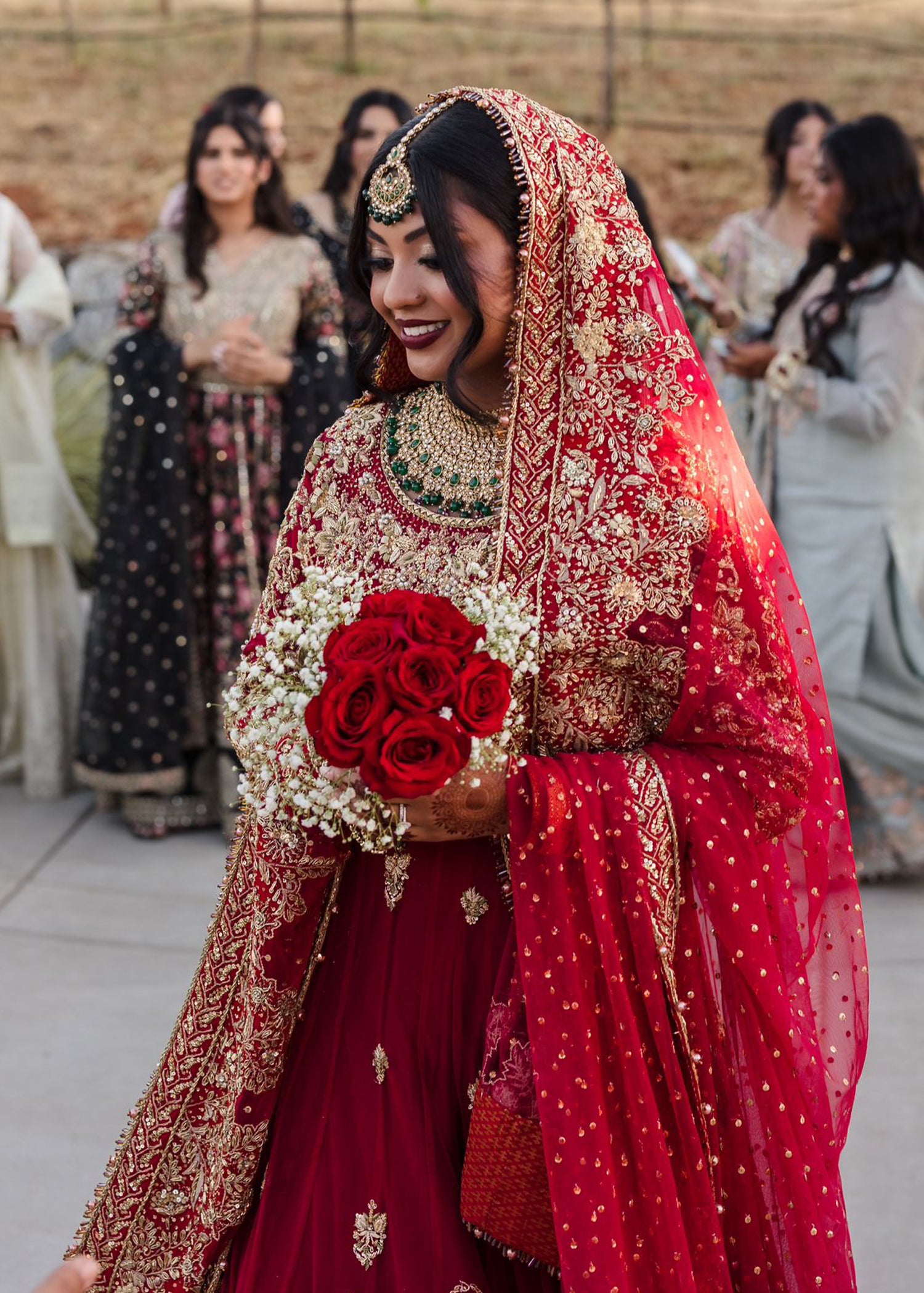 Pakistani Deep Red Embroidered Silk Bridal Lehenga (3-Piece) - Image 4