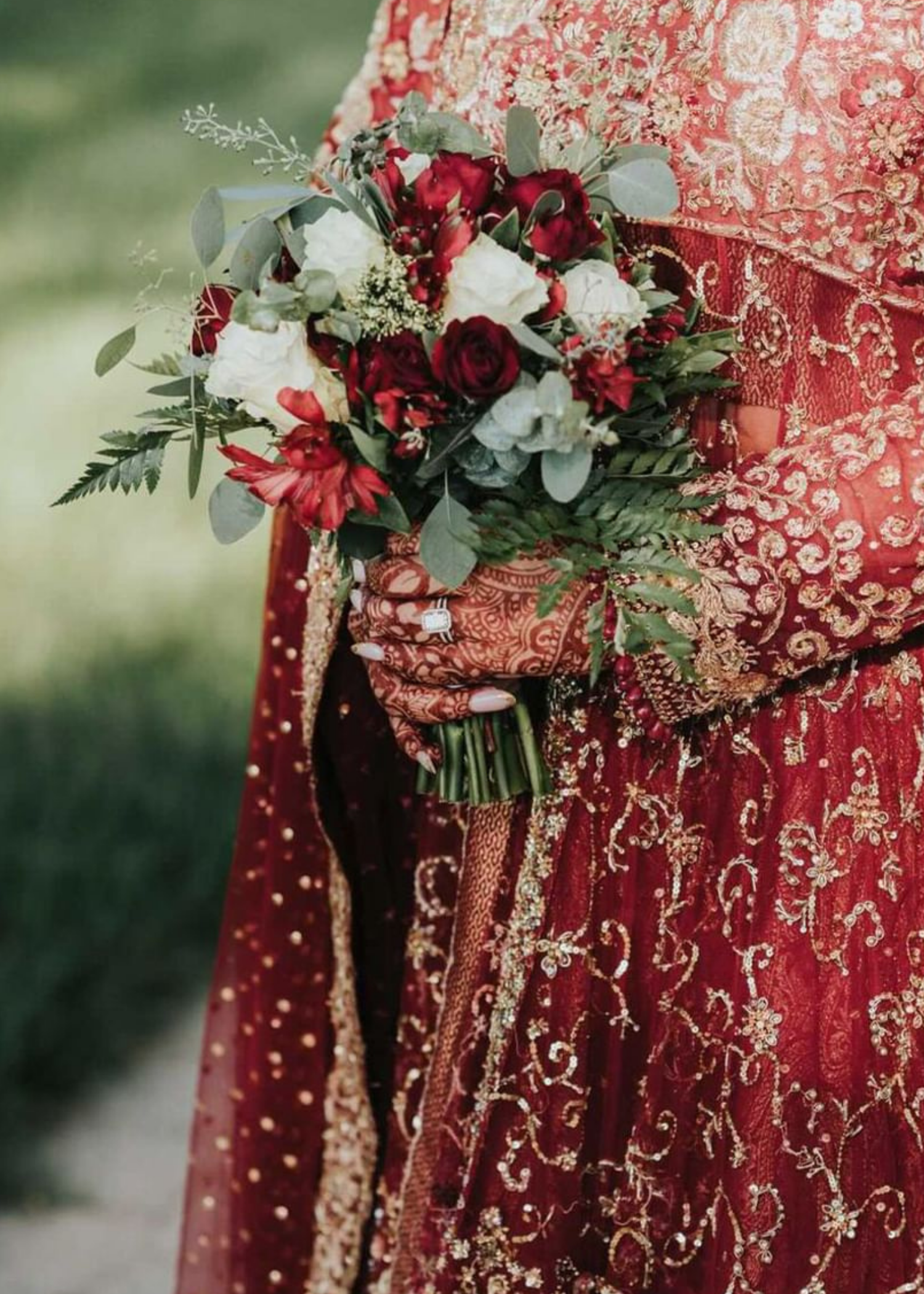 Deep Red Embroidered Net Silk Bridal Lehenga (3-Piece) - Image 5