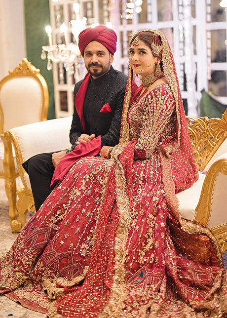 Pakistani Deep Red Embroidered Silk Bridal Lehenga (3-Piece) - Image 14