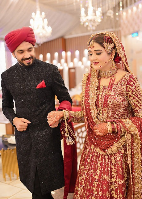 Pakistani Deep Red Embroidered Silk Bridal Lehenga (3-Piece) - Image 6