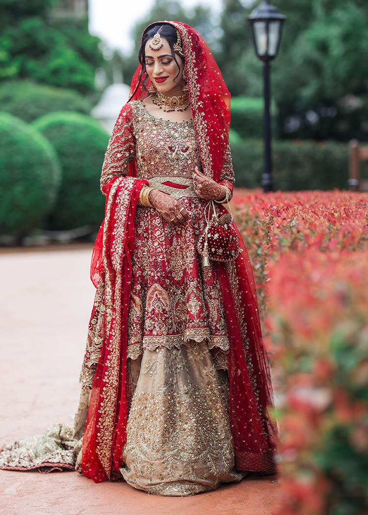 Deep Red Zardozi Silk Blend Bridal Lehenga (3-Piece) - Image 4