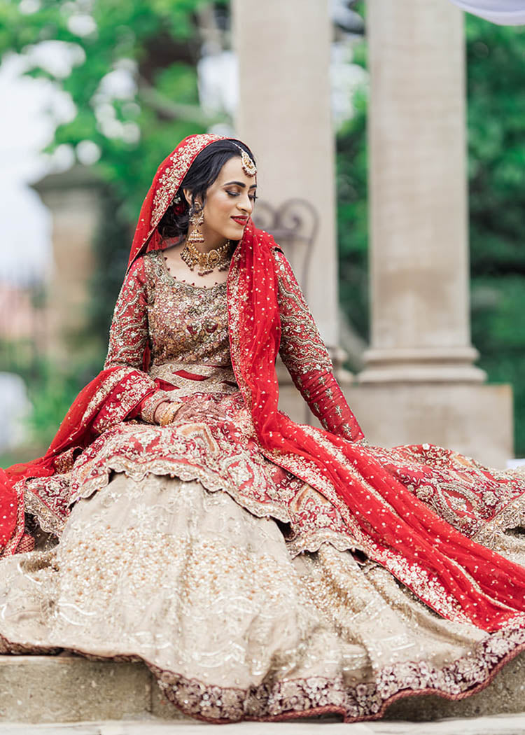 Deep Red Zardozi Silk Blend Bridal Lehenga (3-Piece) - Image 5