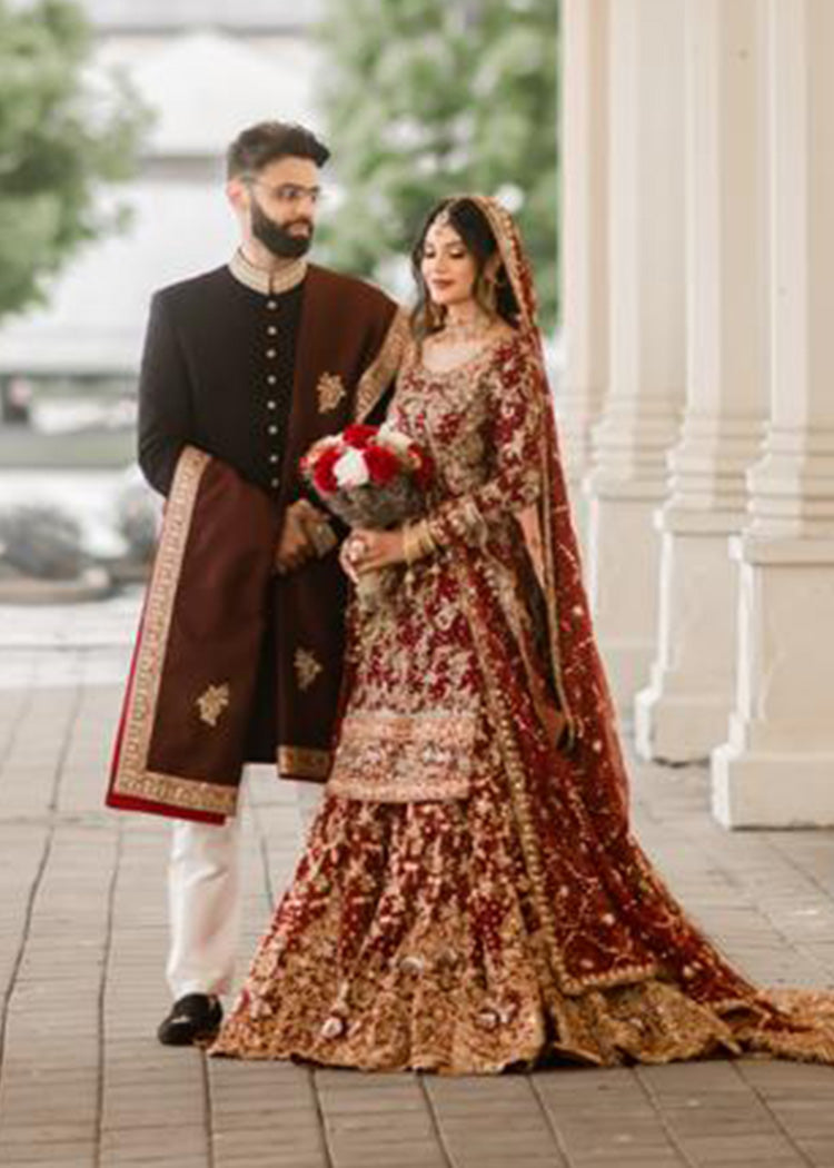 Pakistani Deep Red Embroidered Silk Bridal Lehenga (3-Piece) - Image 4