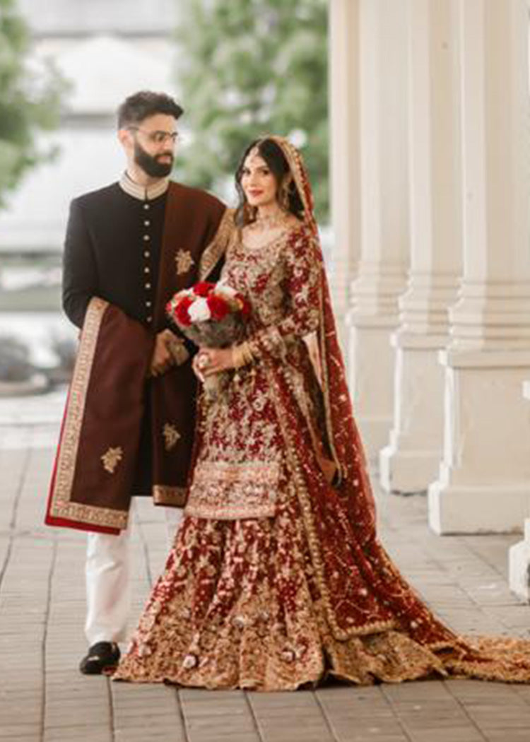 Pakistani Deep Red Embroidered Silk Bridal Lehenga (3-Piece) - Image 5