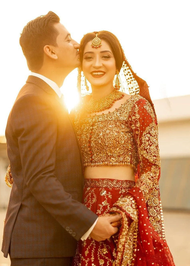 Deep Red Zardozi Silk Bridal Lehenga (3-Piece) - Image 2