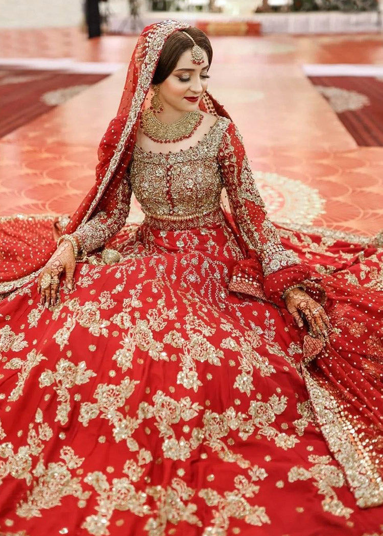 Deep Red Zardozi Silk Bridal Lehenga (3-Piece) - Image 5