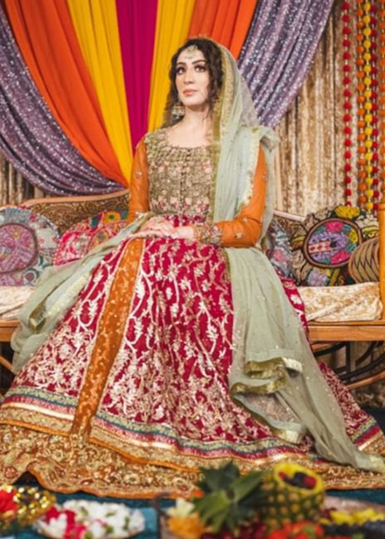 Deep Red Olive Hand-Embroidered Silk Bridal Lehenga (3-Piece) - Image 1