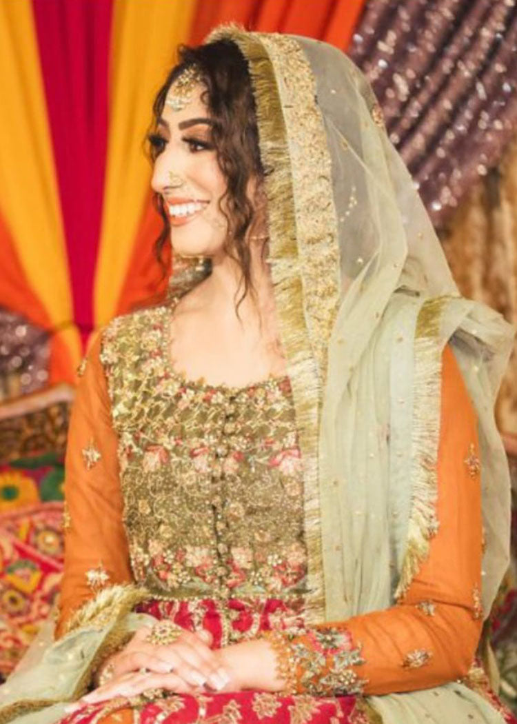 Deep Red Olive Hand-Embroidered Silk Bridal Lehenga (3-Piece) - Image 2