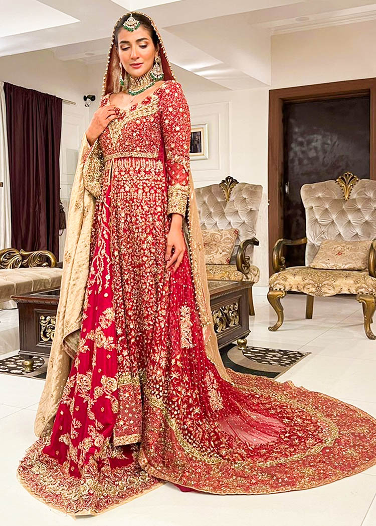 Deep Red Embellished Silk Bridal Lehenga (3-Piece) - Image 3