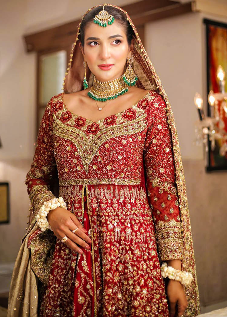 Deep Red Embellished Silk Bridal Lehenga (3-Piece) - Image 4