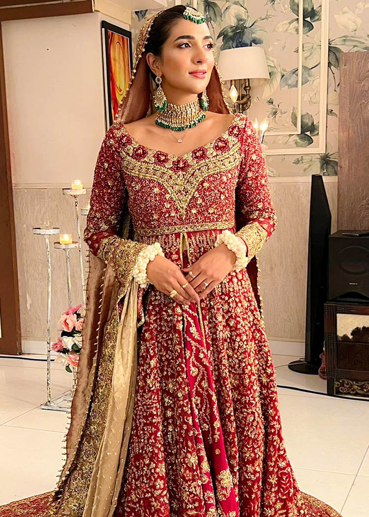 Deep Red Embellished Silk Bridal Lehenga (3-Piece) - Image 5
