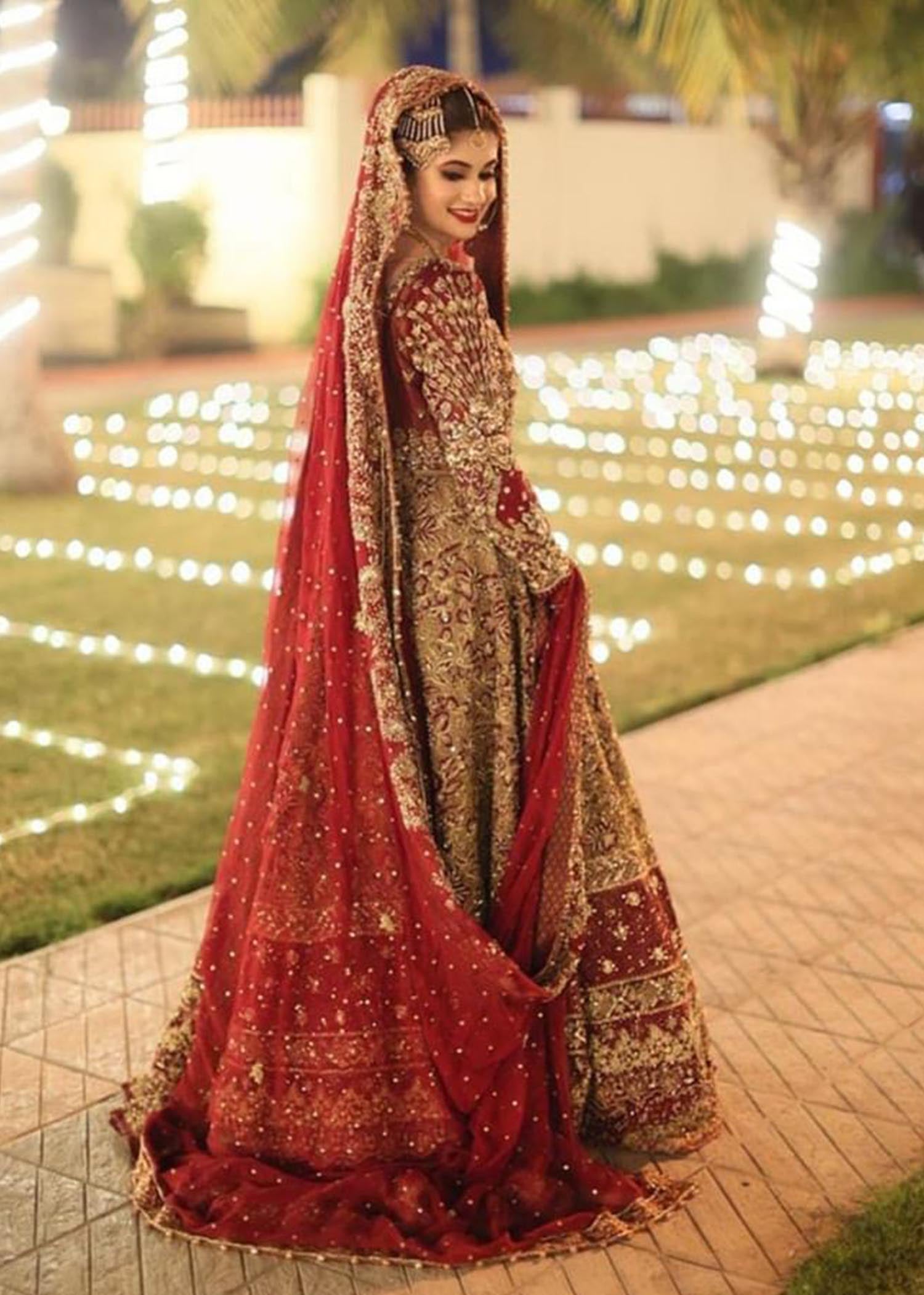 Pakistani Deep Red Embroidered Silk Bridal Lehenga (3-Piece) - Image 1