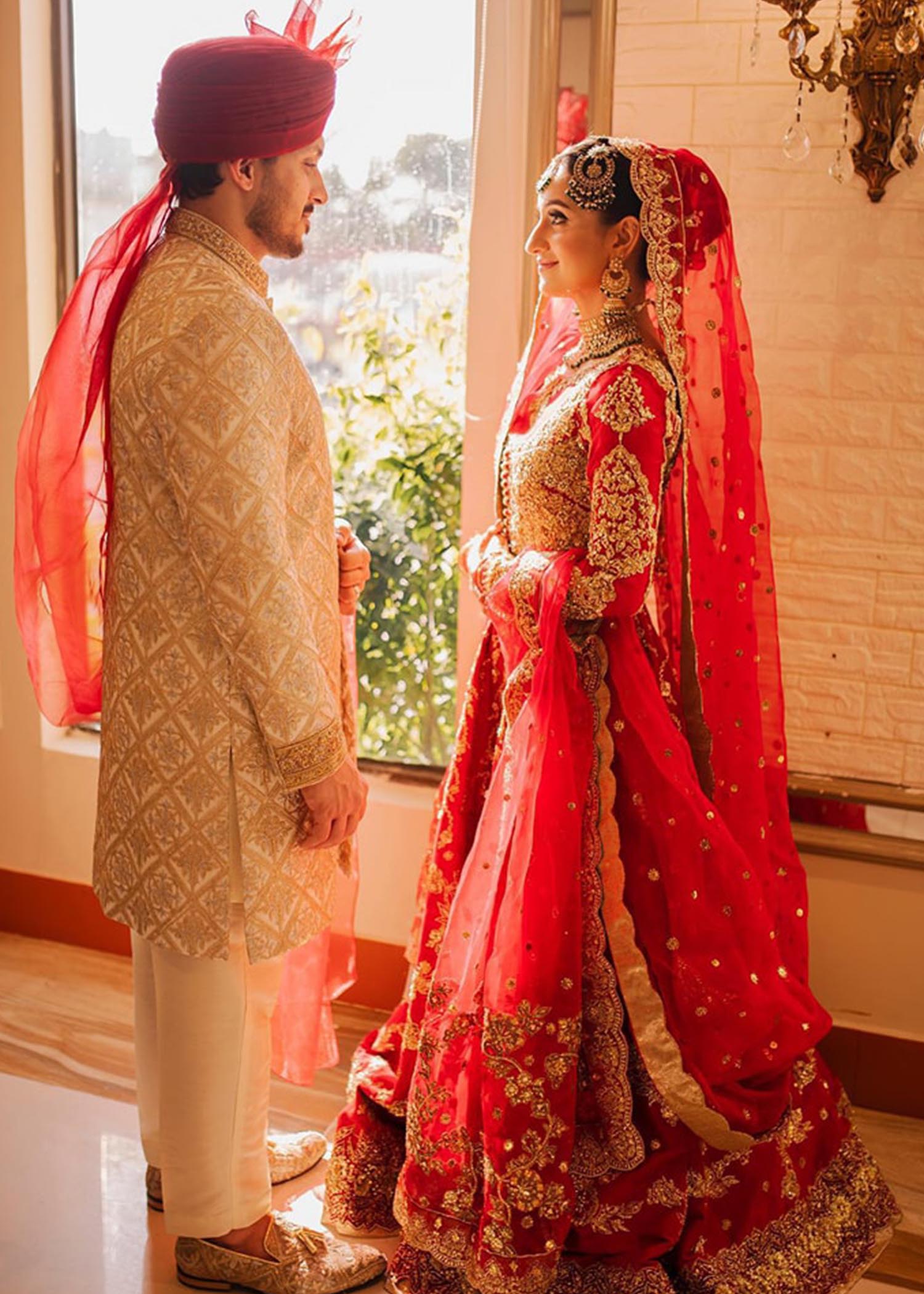 Pakistani Crimson Red Embellished Silk Bridal Lehenga (3-Piece) - Image 1