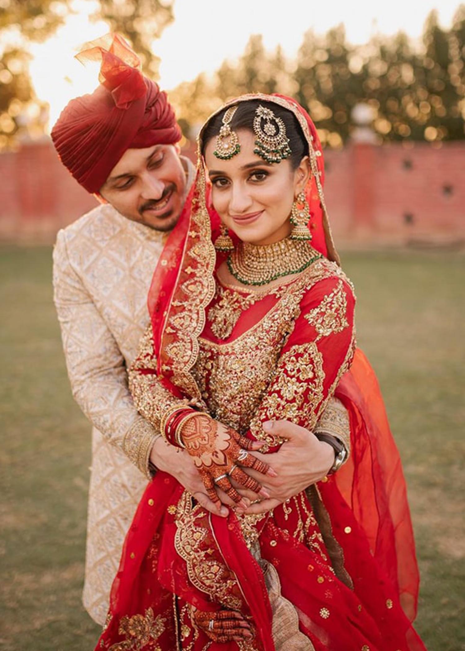 Pakistani Crimson Red Embellished Silk Bridal Lehenga (3-Piece) - Image 3