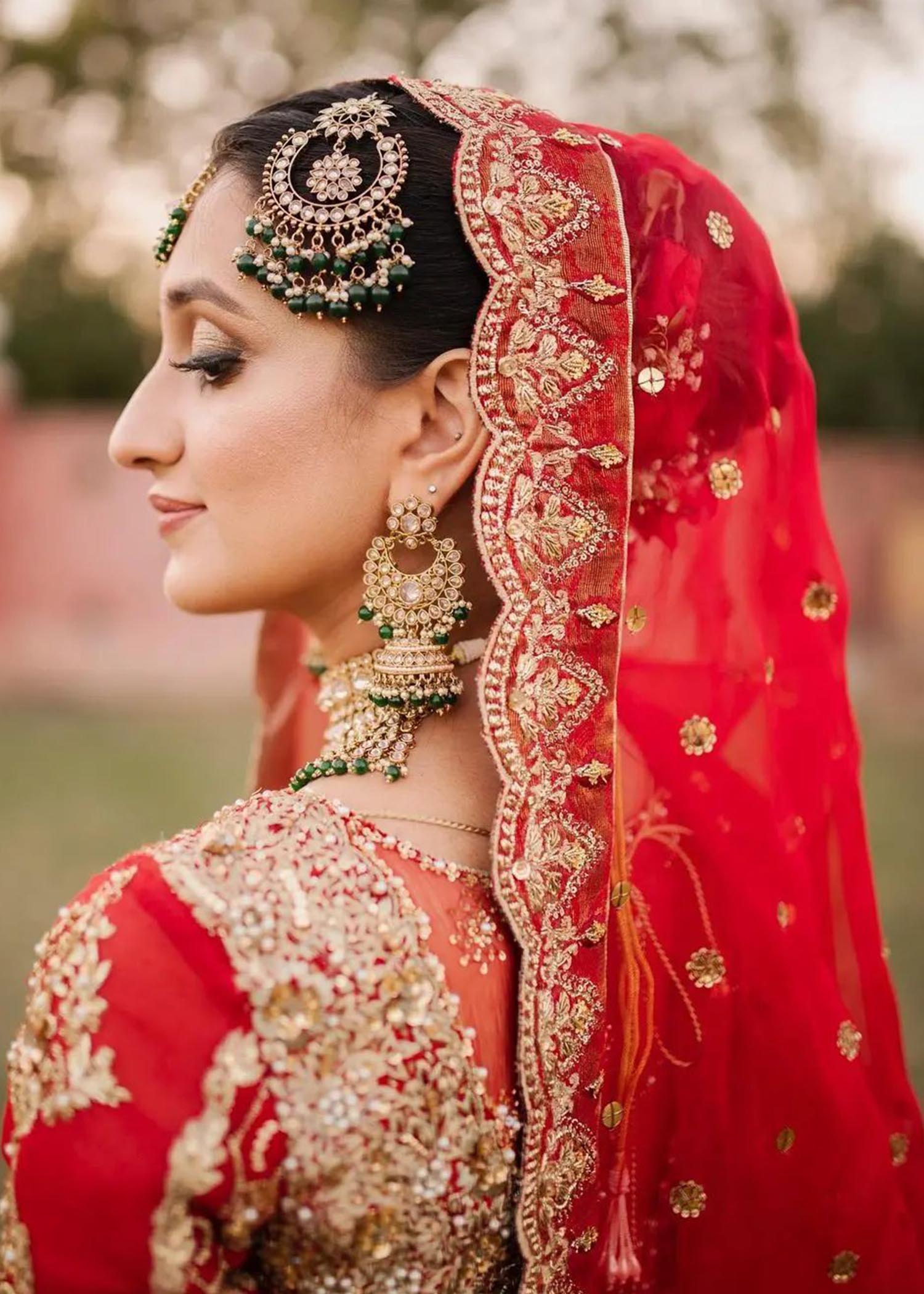 Pakistani Crimson Red Embellished Silk Bridal Lehenga (3-Piece) - Image 5