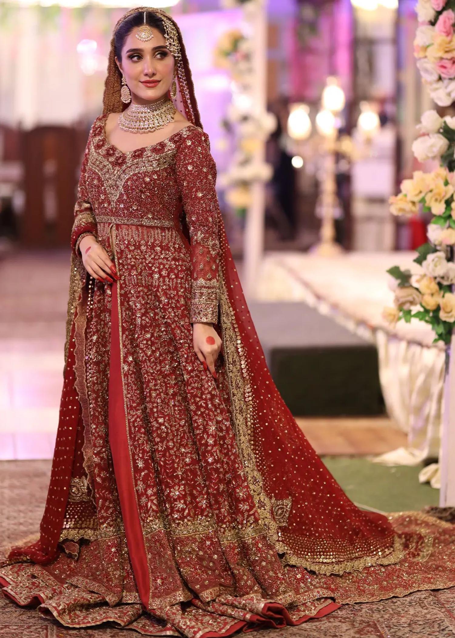 Deep Red Zardozi Silk Bridal Lehenga (3-Piece) - Image 1