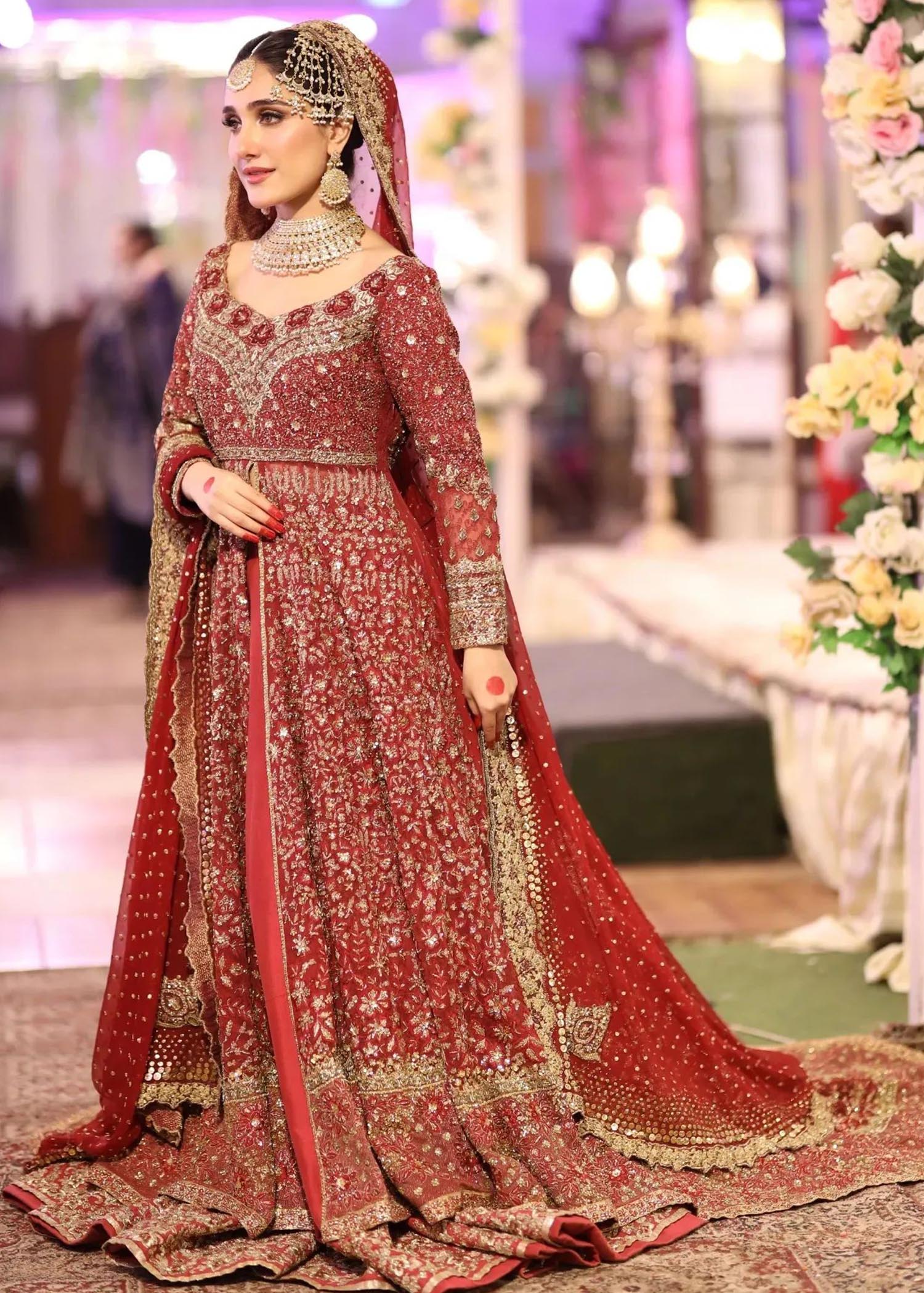 Deep Red Zardozi Silk Bridal Lehenga (3-Piece) - Image 4